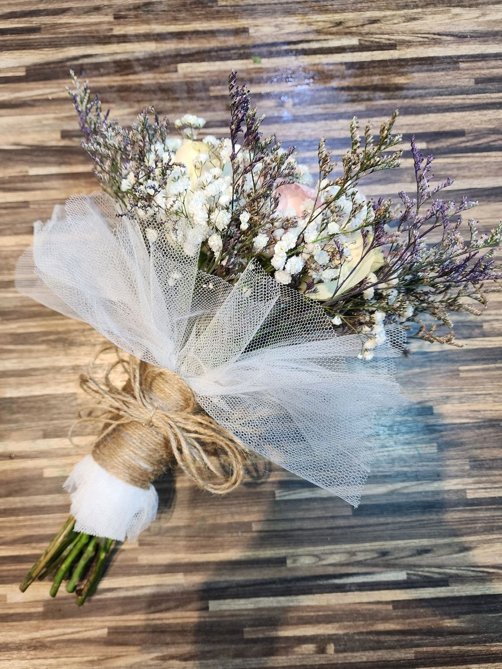 Medium size: Pastel colour Rose Bouquet with Caspia and Baby Breath hand bouquet for bride