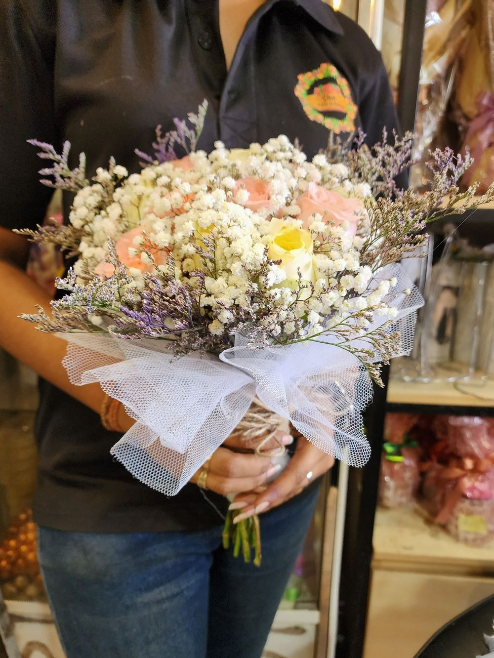Medium size: Pastel colour and Baby Breath hand bouquet for bride