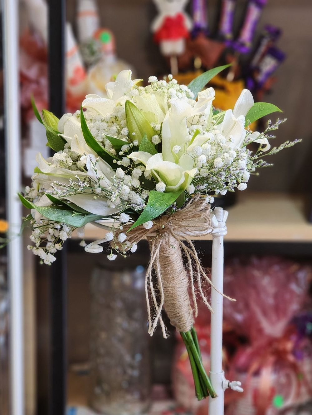 Classic Hand Tied White Lily Casa Bouquet for Bride