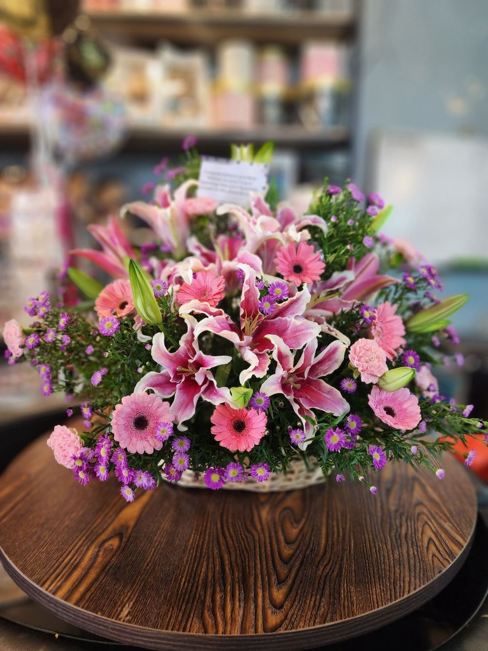Large size : Customized Sunflower + Lily Themed Basket Arrangement