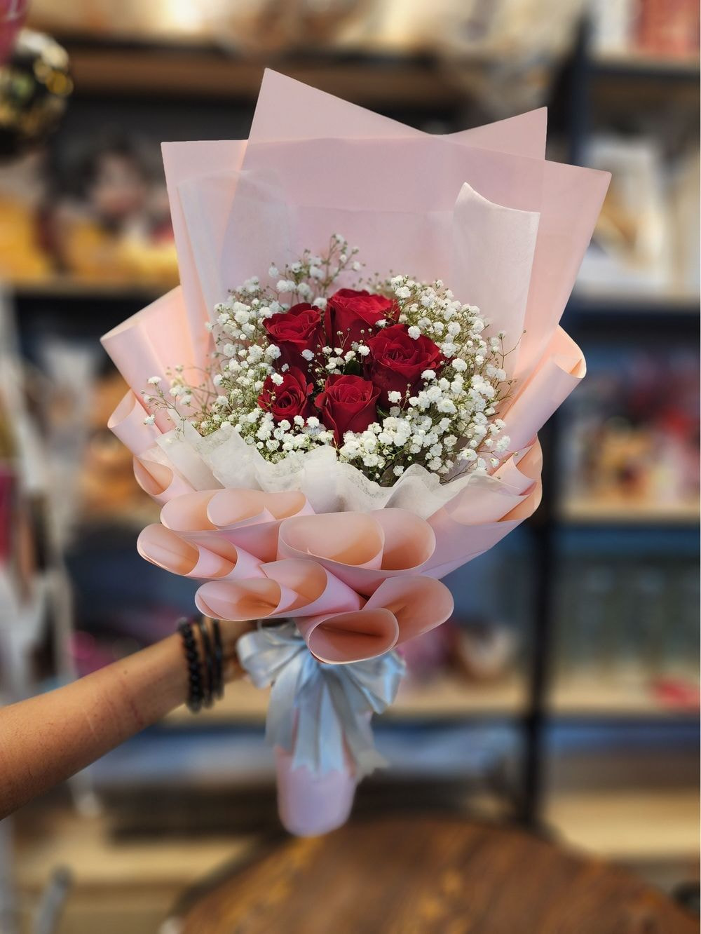 5 Rose Bouquet with Baby's Breathe