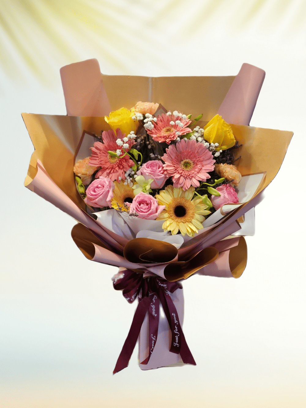 Large size: 12 Mix Flower with Baby Breath, Purple Peacook