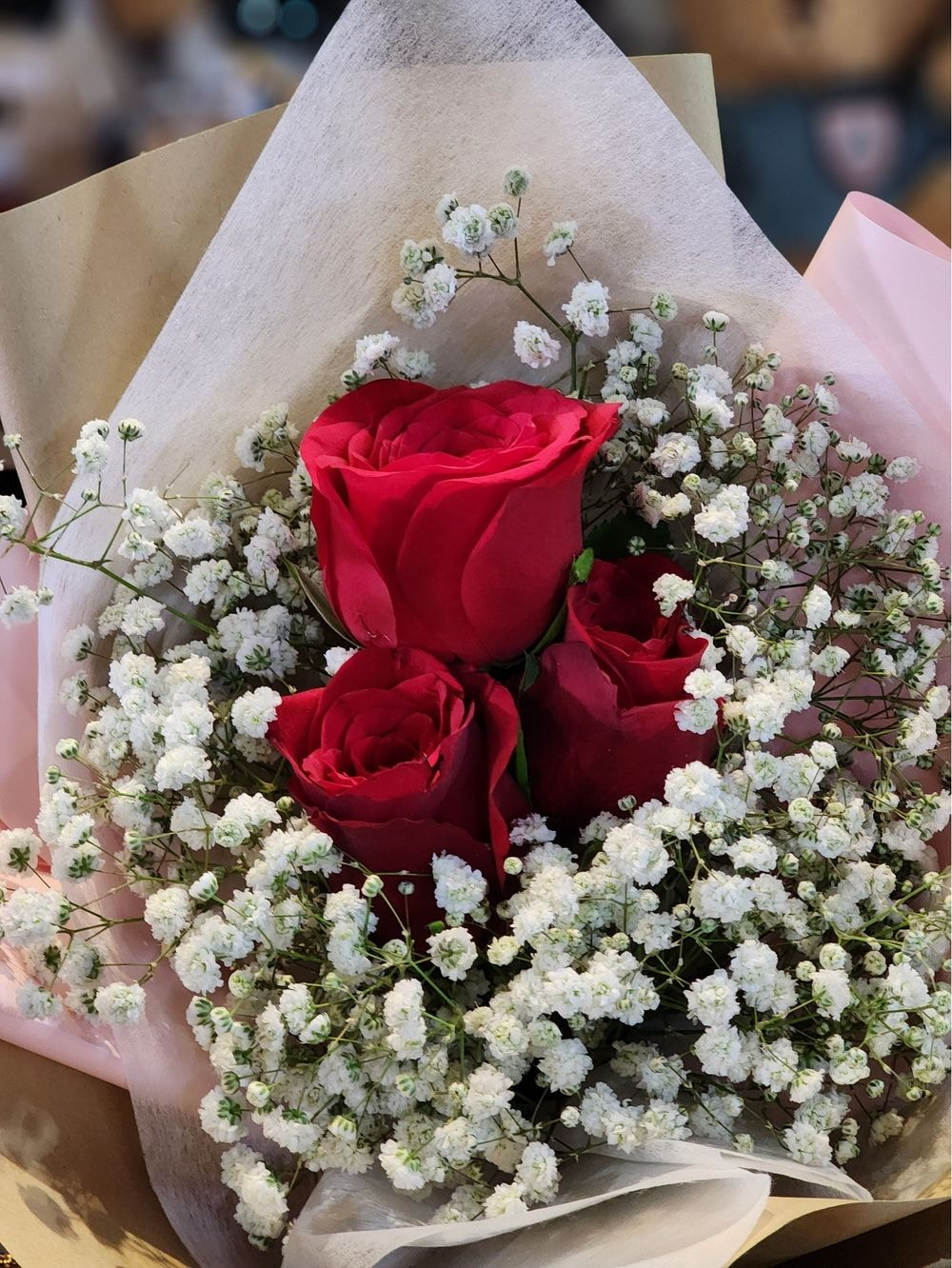 3 Rose Bouquet with Baby's Breathe