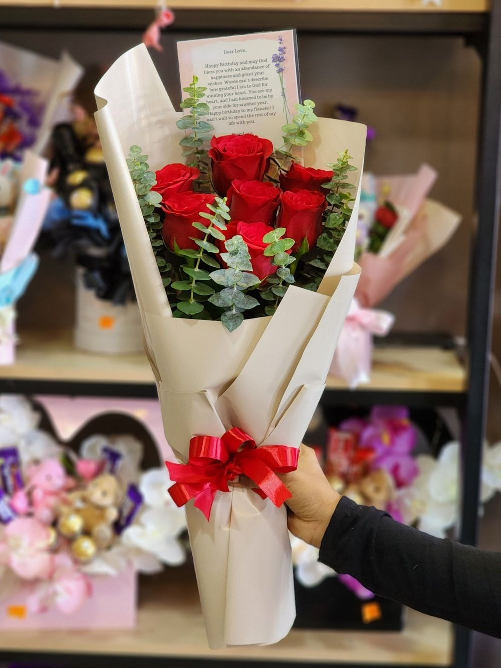 7 Rose Bouquet with Eucalyptus