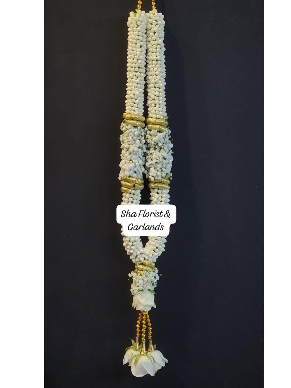 Crepe Jasmine Garland with Baby Breathe & Gold Ribbon