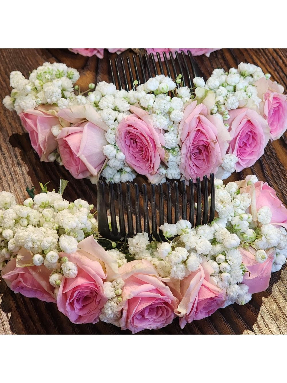 6inch - Hair Pin Arrangement Spray Pink Rose + Baby Breath