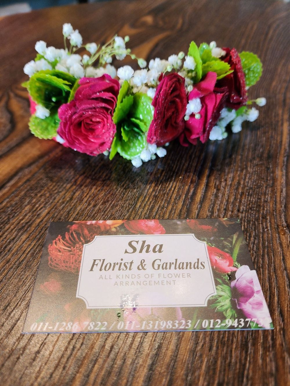 4inch - Hair Pin Arrangement Spray Red Rose + Baby Breath & Button Flower 