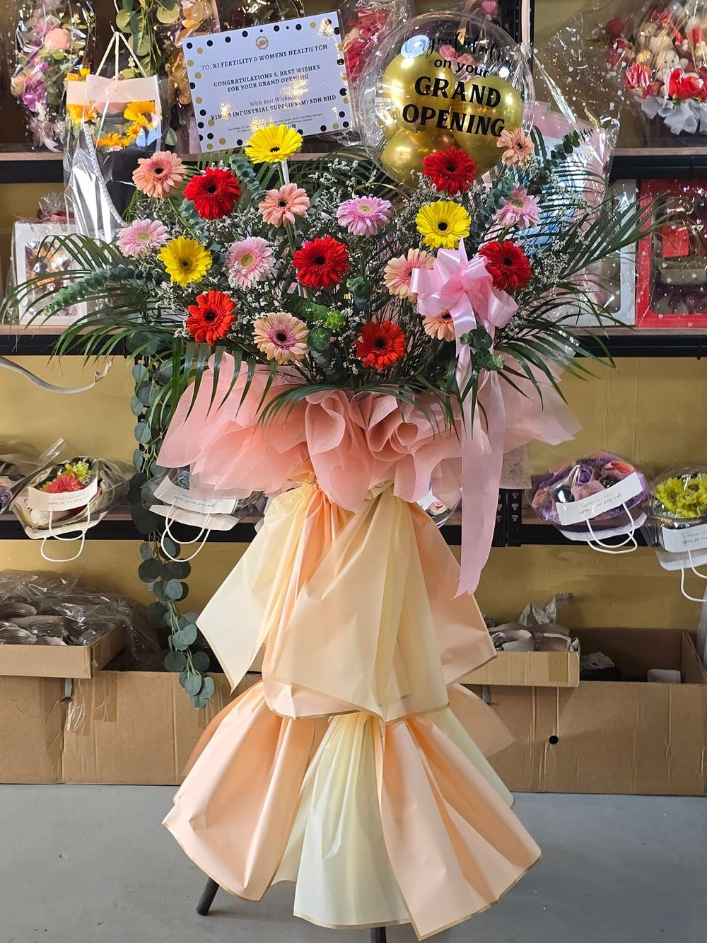 Opening X Stand Arrangement with Customized Balloon