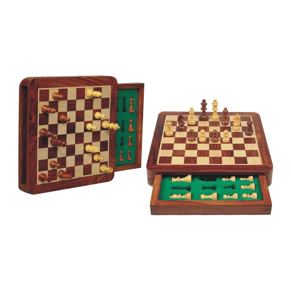 Chess-travel-cass.magn.drawer 19.5x19.5 cm.Acacia