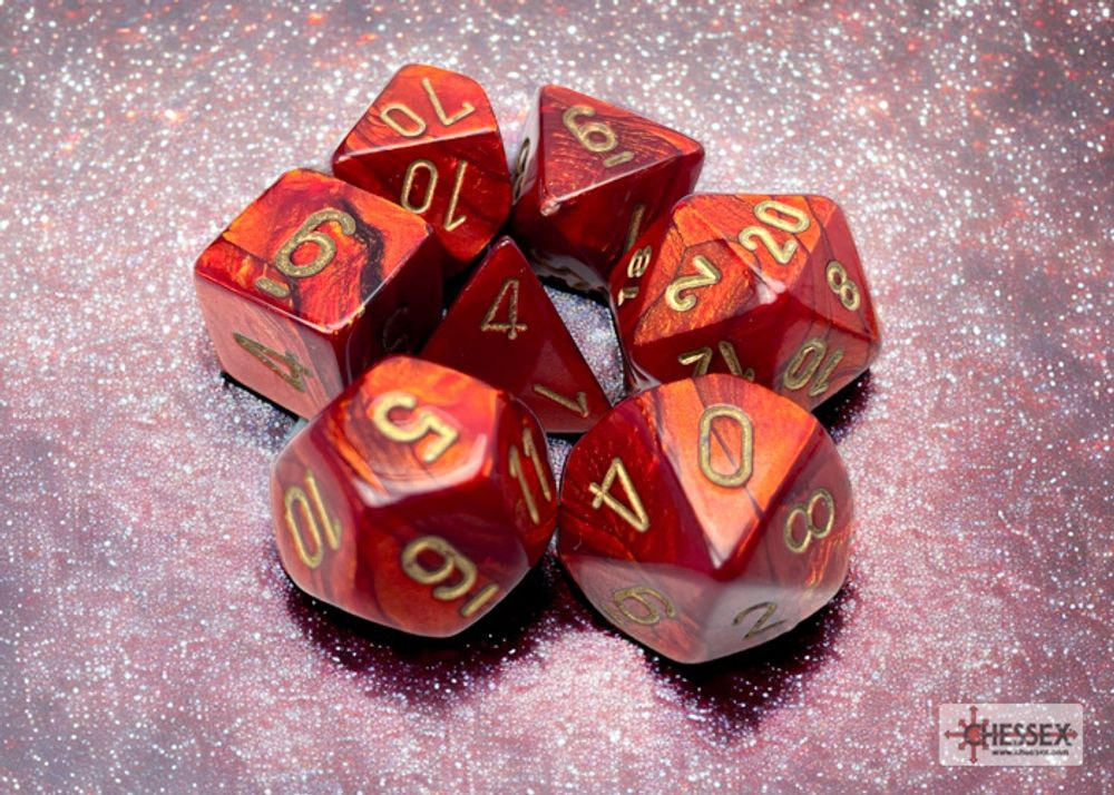 D&D KOCKE: Scarab Scarlet/gold Polyhedral 7-Dice Set