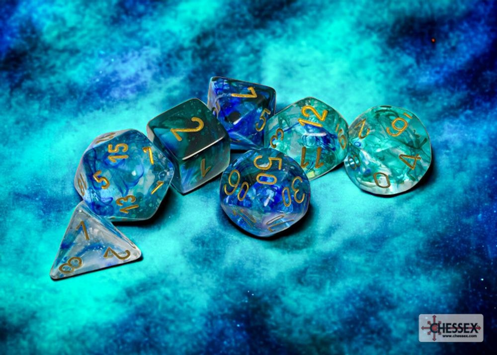 D&D KOCKE: Nebula Oceanic/gold Luminary Polyhedral 7-Dice Set