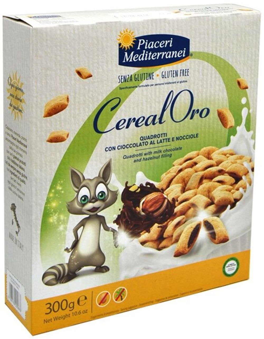 PIACERI MEDITERRANEI ŽITNE BLAZINICE POLNJENE Z MLEČNO ČOKOLADO IN LEŠNIKI, 300 g