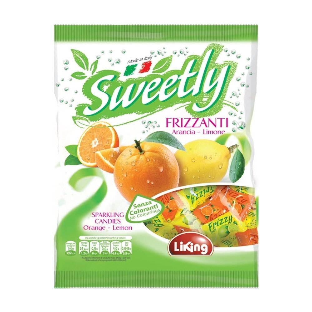 LIKING SWEETLY ŠUMEČI BONBONI Z OKUSOM POMARANČE IN LIMONE, 500 g