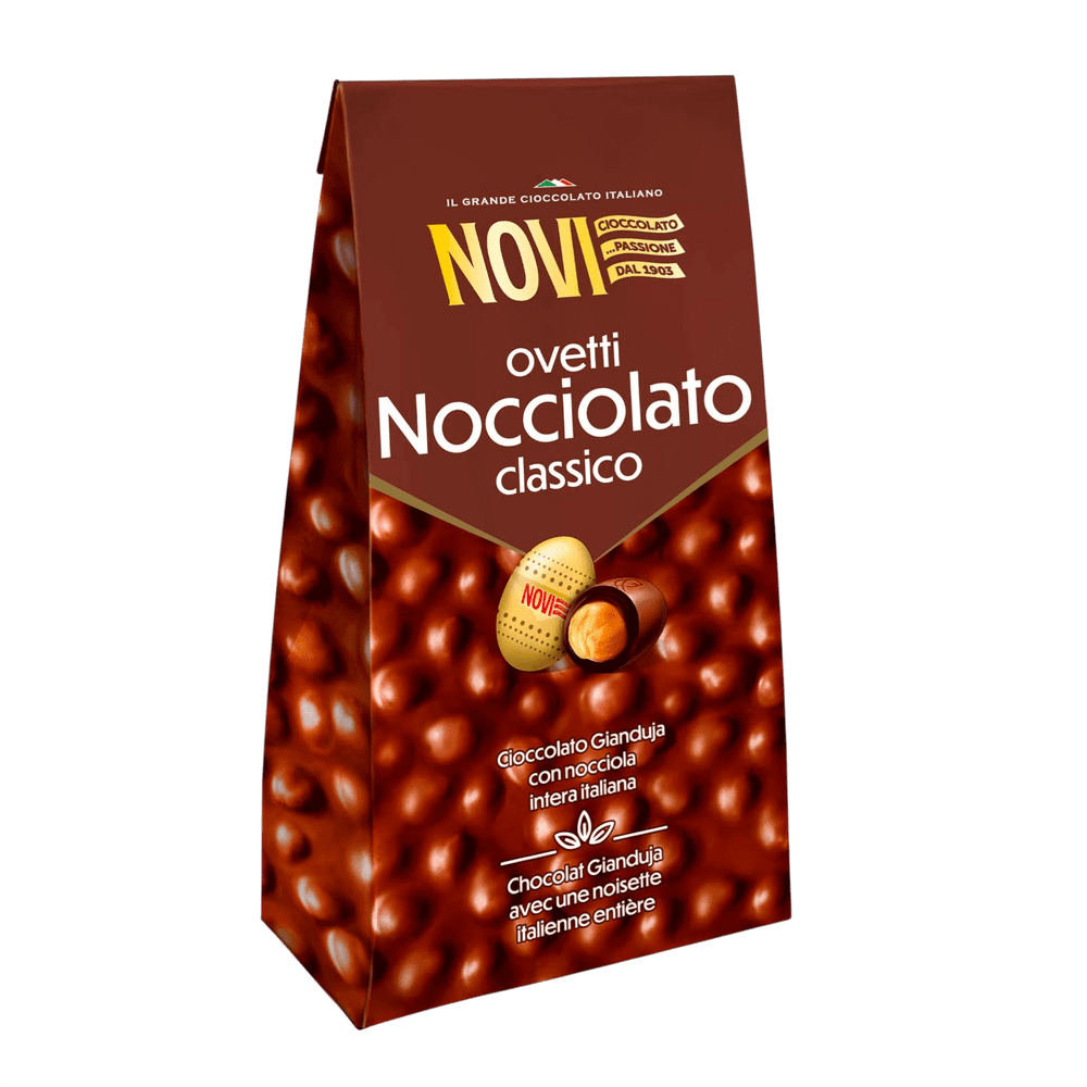 NOVI JAJČKA Z MLEČNO ČOKOLADO, GIANDUJO IN LEŠNIKI, 160  g