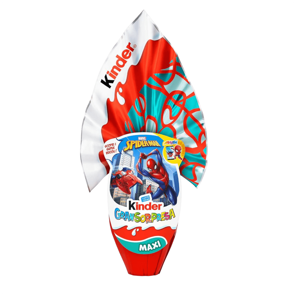 FERRERO KINDER VELIKONOČNO JAJCE MAXI SPIDERMAN Z IGRAČKO PRESENEČENJA, 220 g