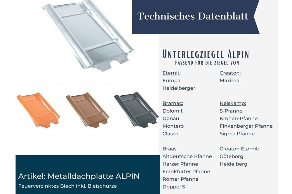 ALPIN Metalldachplatte Unterlegplatte - Braun (RAL 8014)