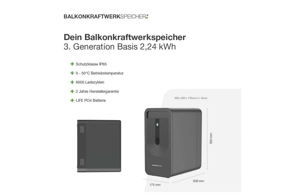 Balkonkraftwerkspeicher 3. Generation 2,24 kWh Basis GreenSolar