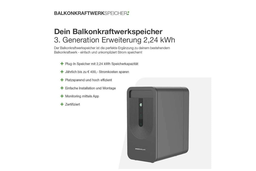 Balkonkraftwerkspeicher 3. Generation  2,24 kWh Erweiterung GreenSolar