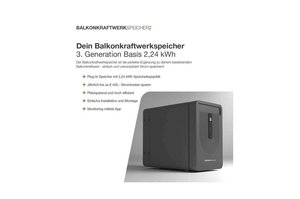 Balkonkraftwerkspeicher 3. Generation 4,48 kWh Basis und Erweiterung GreenSolar