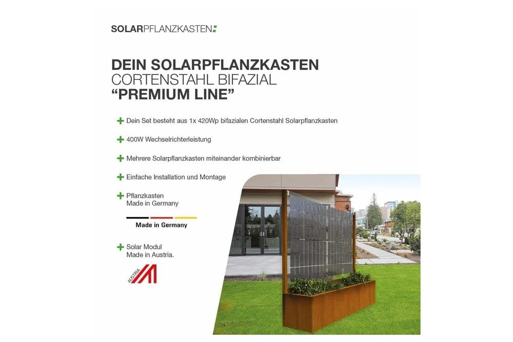 Solar Planter 420/400 Corten Steel Bifacial Premium Line