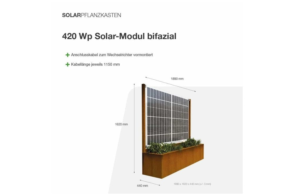 Solar Planter 420/400 Corten Steel Bifacial Premium Line