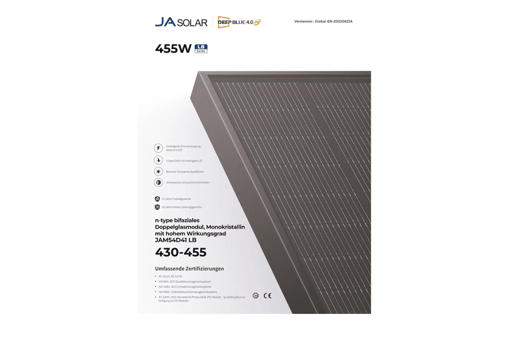 JA Solar JAM54D41 LB 440W Full Black – Bifacial Module Range