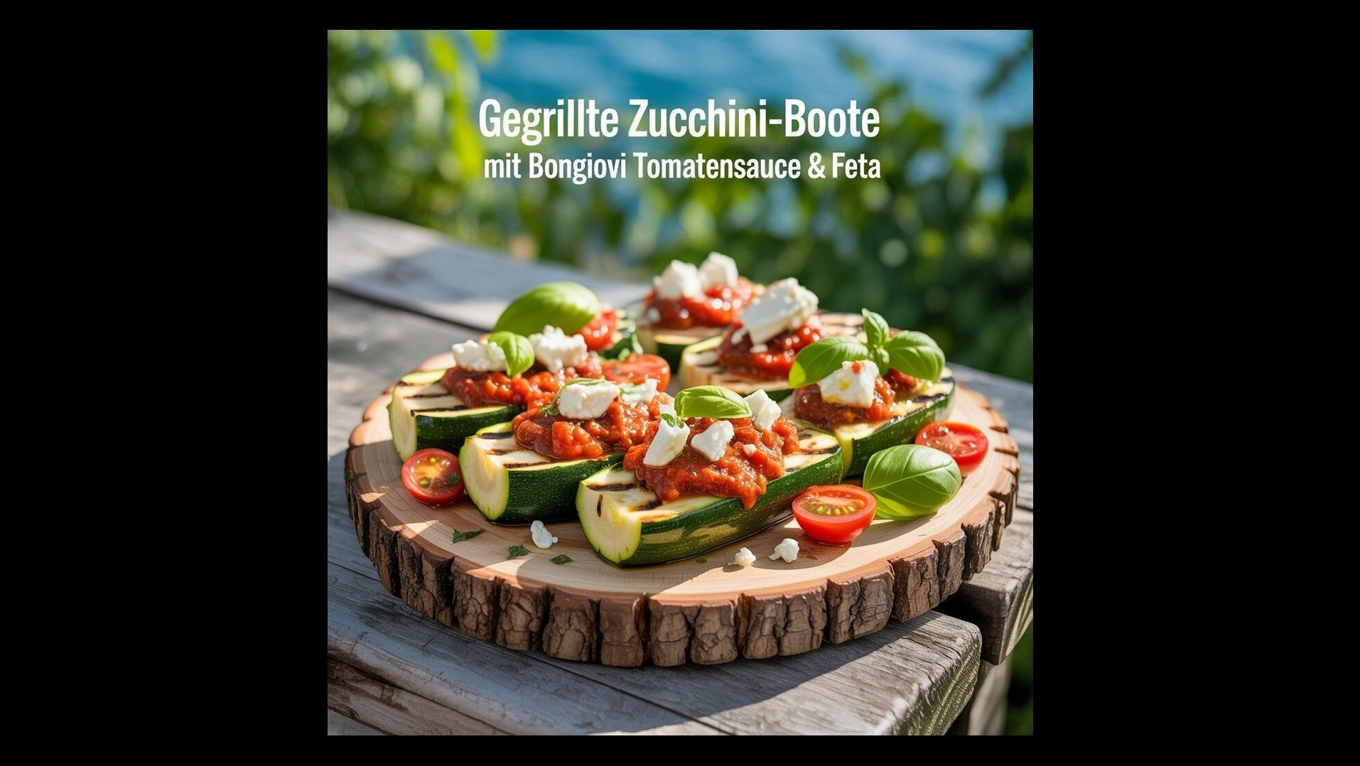 Gegrillte Zucchini-Boote mit Tomatensauce & Feta - Ein mediterraner Genuss im Freien. Gegrillte Zucchini-Boote mit Tomatensauce & Feta - Ein mediterraner Genuss im Freien.