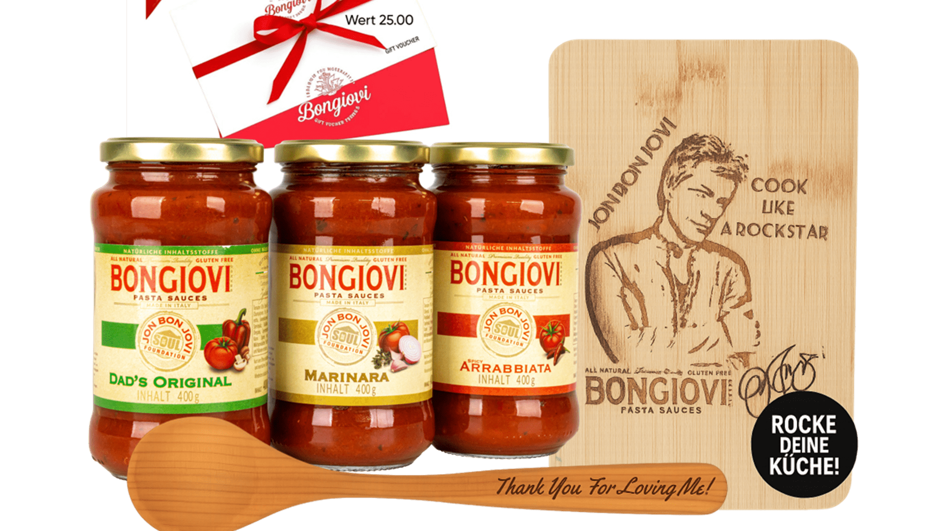 Bongiovi Geschenkset: Premium-Saucen für Rockstar-Köche, ideal zum Verschenken.