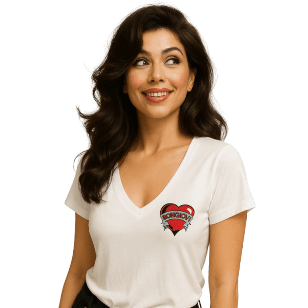 Bongiovi Designer Women's Shirt with Heart Logo - White L