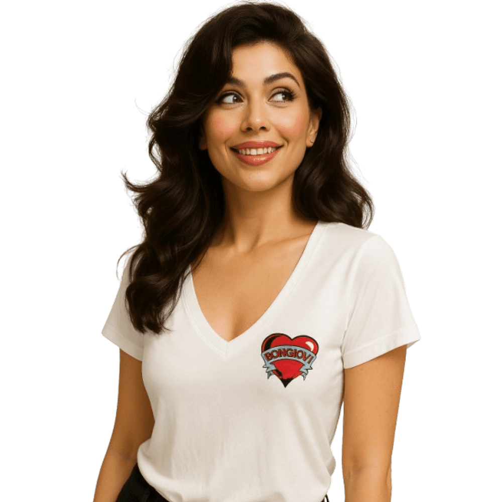 Bongiovi Designer Women's Shirt with Heart Logo - White M