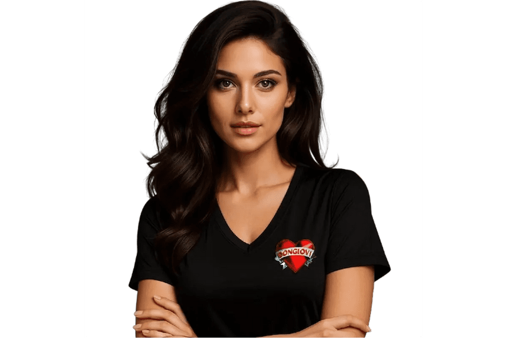 Camiseta Mujer Bongiovi Negra con Logo Corazón (Medium)