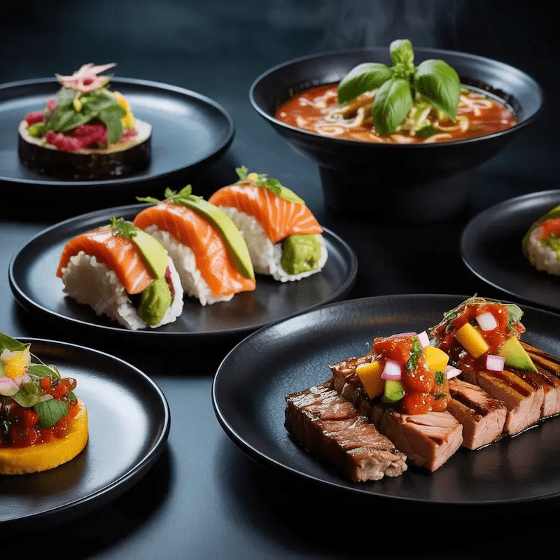 Cocina fusión asiática con salsa de tomate italiana – sushi, steak y platos creativos con sabores intensos Cocina fusión asiática con salsa de tomate italiana – sushi, steak y platos creativos con sabores intensos