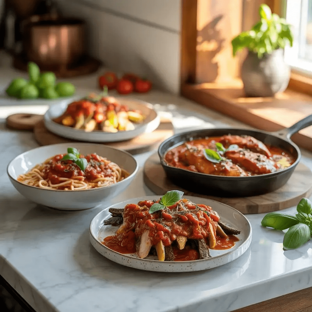 Italienische Pastagerichte mit Marinara und Arrabbiata