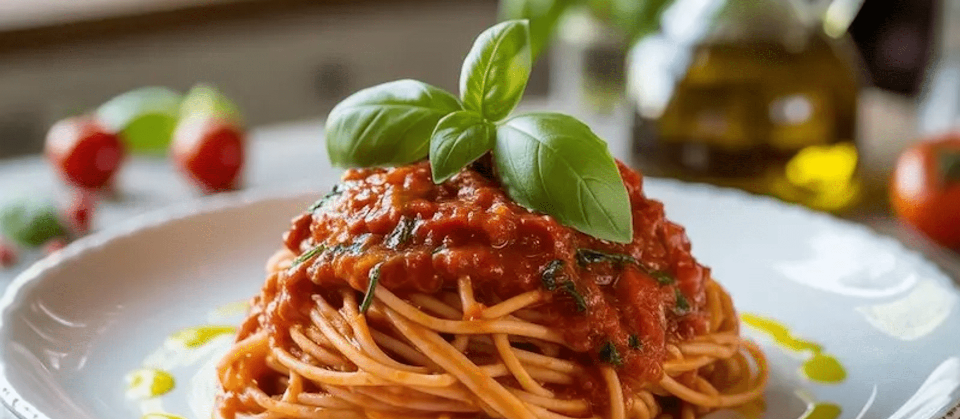 Spaghetti Marinara mit Bongiovi Tomatensauce und frischem Basilikum
