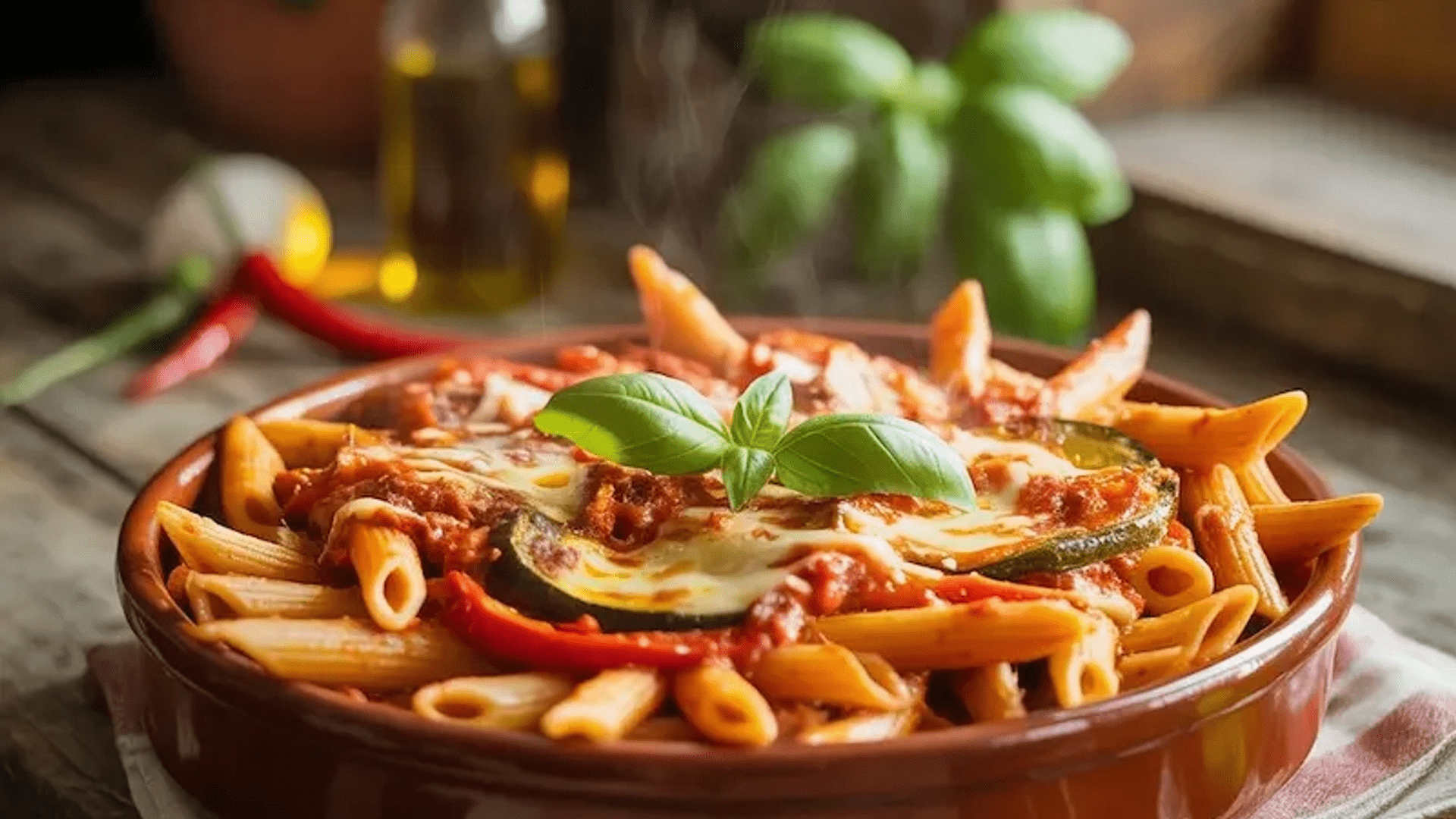 Vegetarische Ofenpasta mit Bongiovi Arrabbiata Sauce – würzige italienische Pasta mit Chili