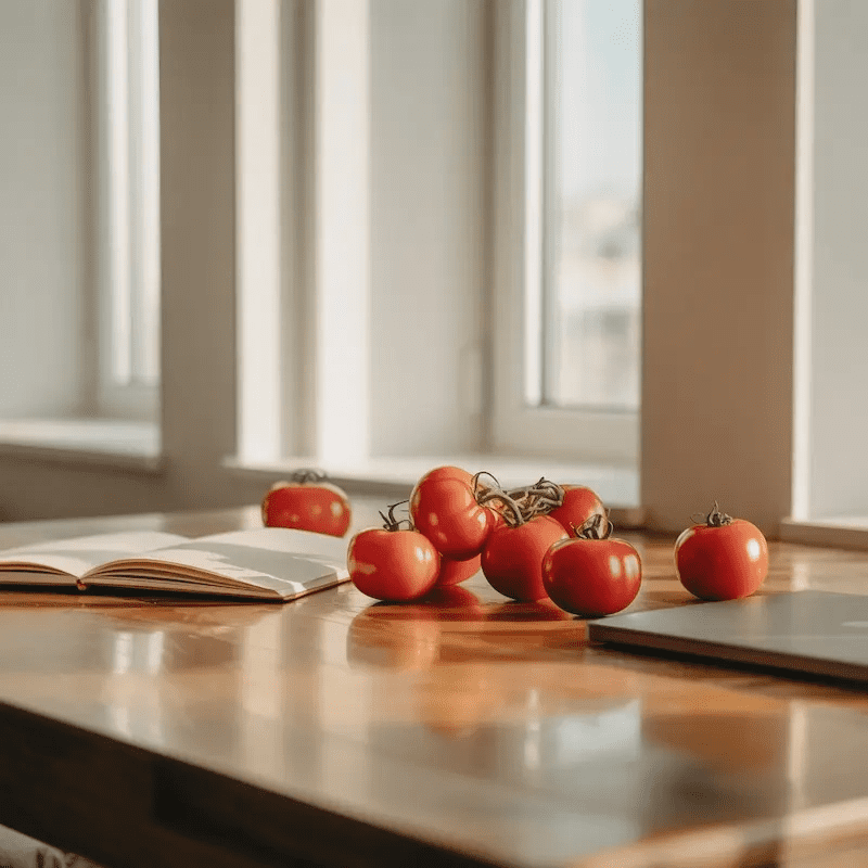 Ruhiger Holztisch mit frischen Tomaten, Notizbuch und Laptop in heller, freundlicher Atmosphäre – natürliche Szene für Kundenservice und Support bei Bongiovi. Ruhiger Holztisch mit frischen Tomaten, Notizbuch und Laptop in heller, freundlicher Atmosphäre – natürliche Szene für Kundenservice und Support bei Bongiovi.