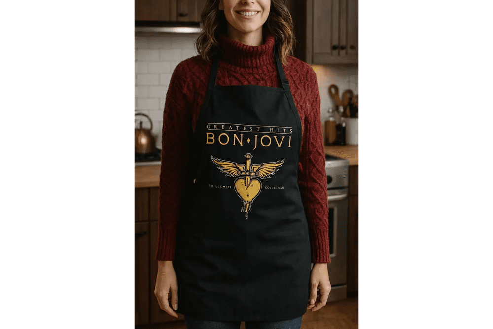 Tablier de Cuisine Rock « Greatest Hits » avec Motif Cœur et Dague