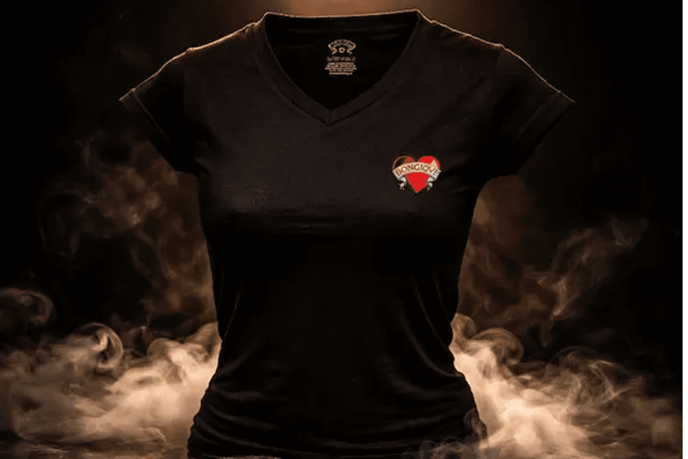 Camiseta Mujer Bongiovi Negra con Logo Corazón (Large)