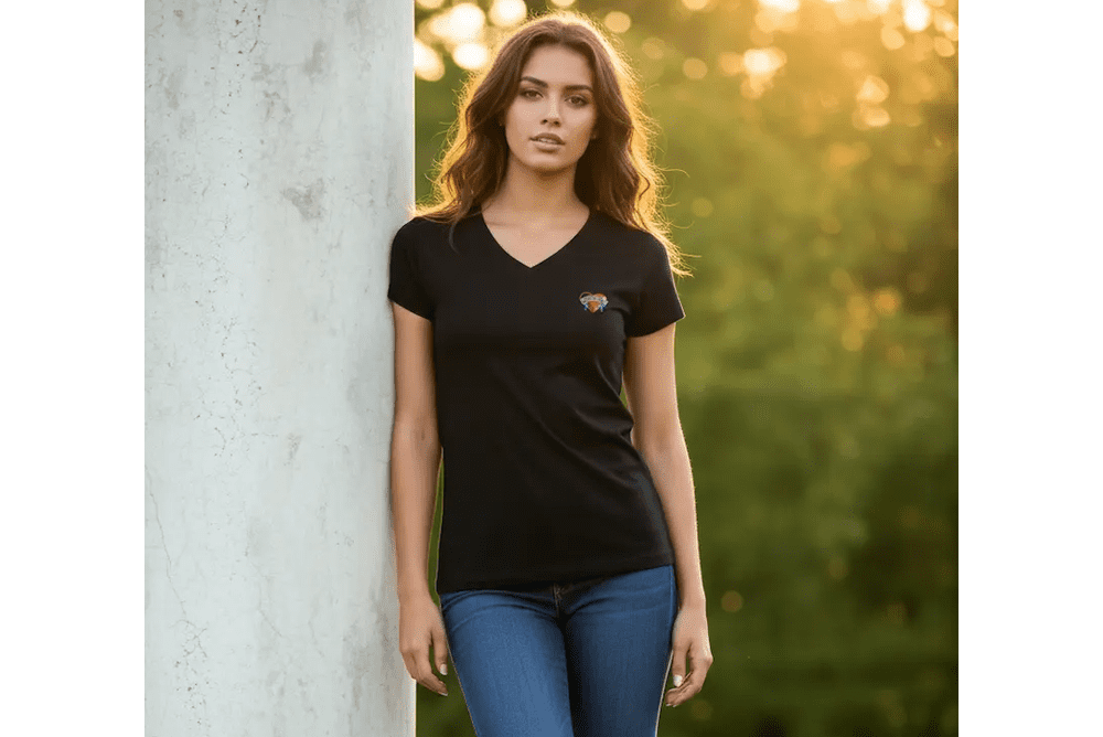 T-shirt Femme Bongiovi Noir avec Logo Cœur (Large)