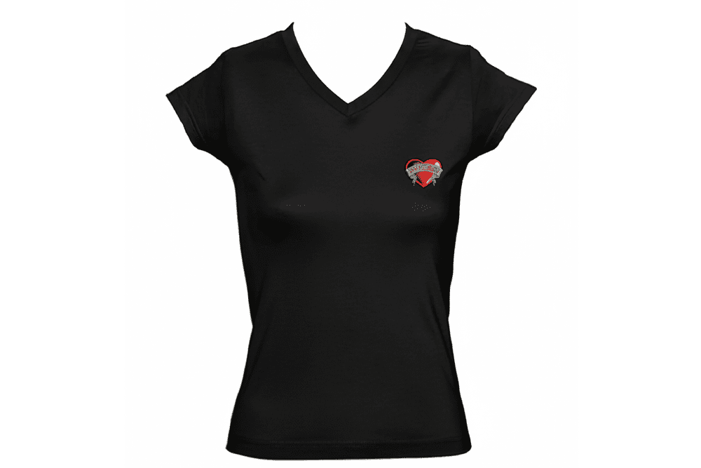 T-shirt Femme Bongiovi Noir avec Logo Cœur (Large)