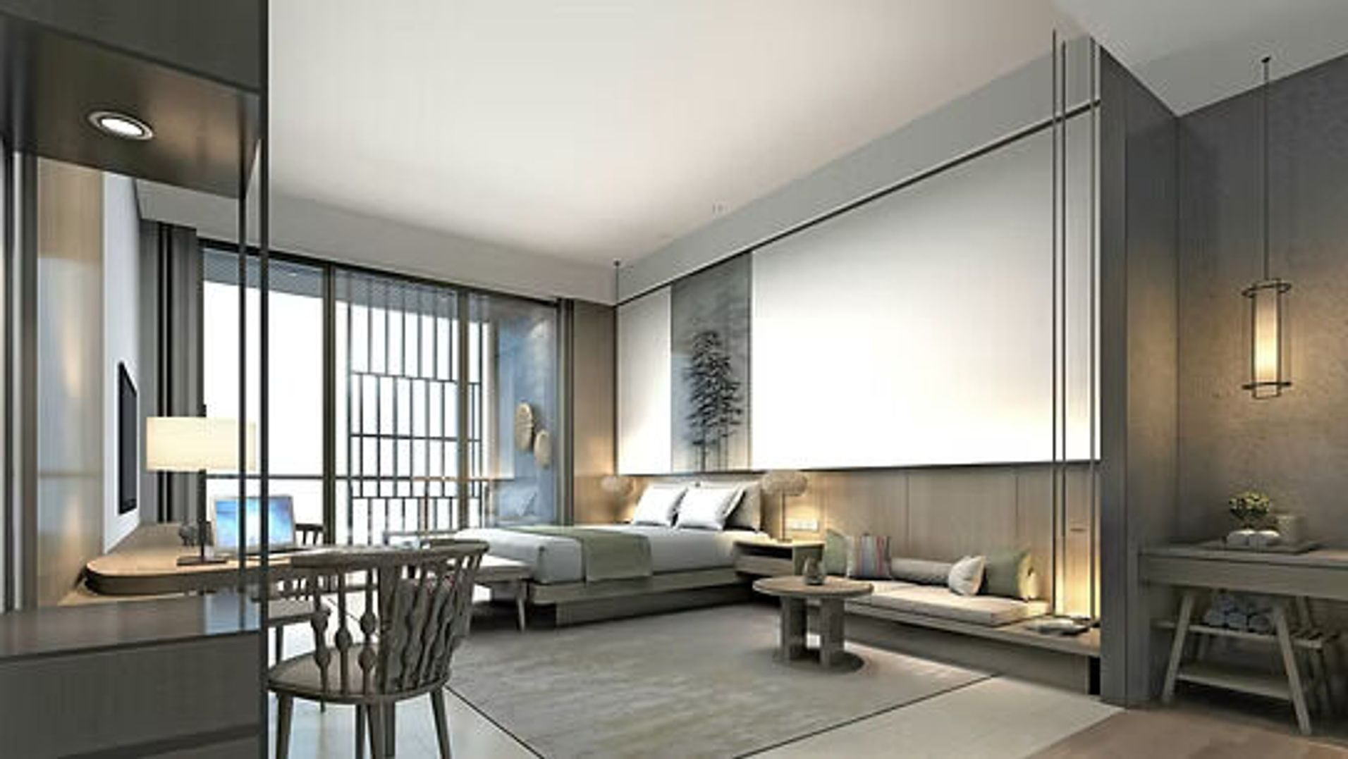 Modernes Hotelzimmer mit elegantem japanischem Design und beruhigender Atmosphäre
