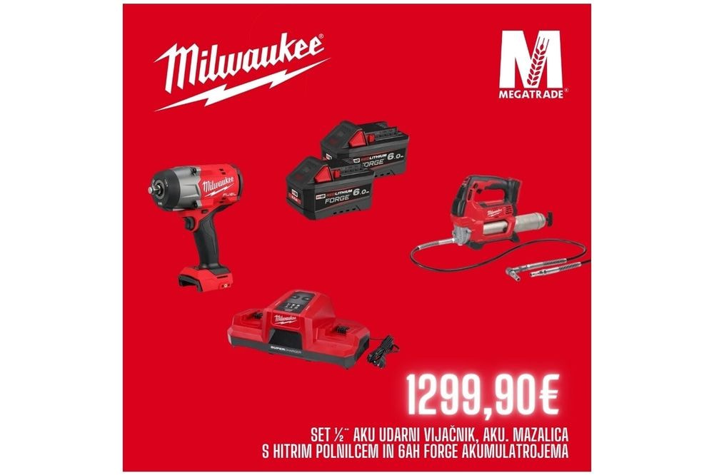 AKU SET 1/2” + MAZALICA + SUPER HITRI POLNILEC + 2KOM. 6Ah FORGE aku MILWAUKEE