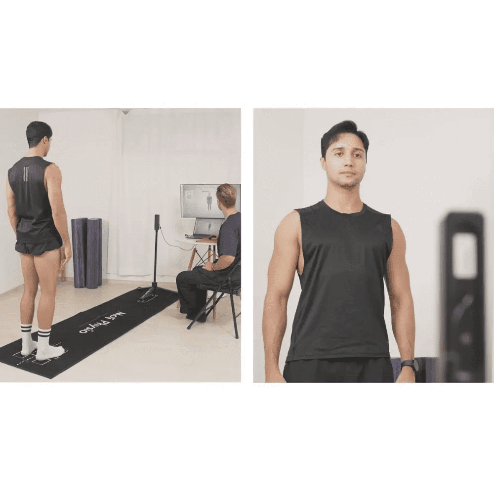 Person during posture analysis with Moti Physio