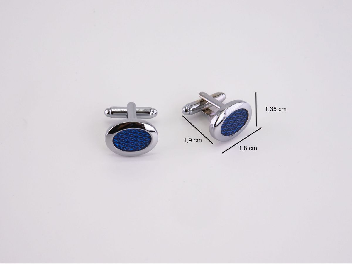 Blue color and stainless steel oval cufflinks