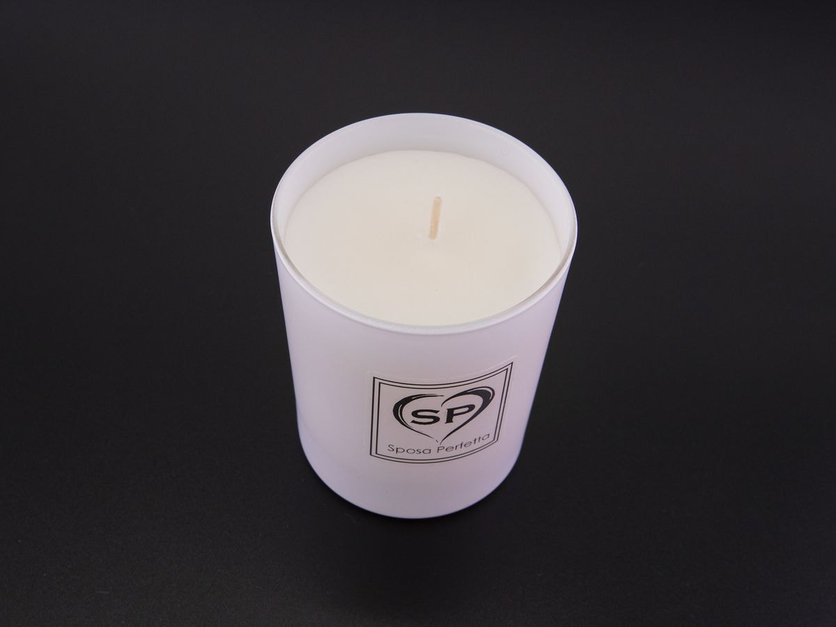 White satin scented candle