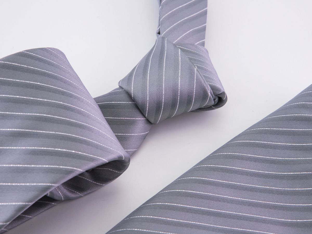 Gray pinstripe tie and pocket-handkerchief
