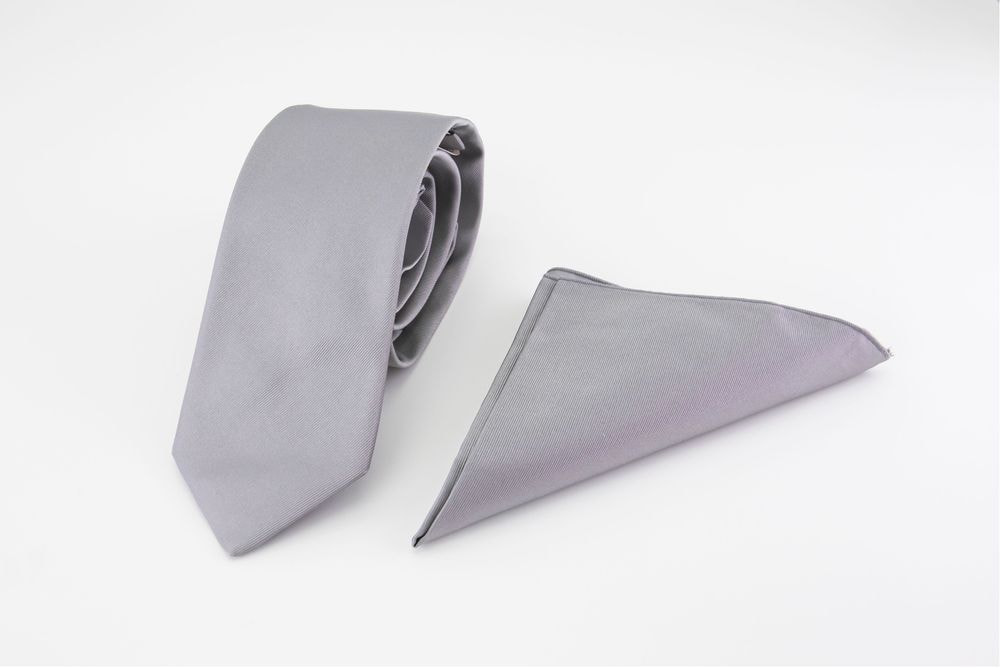 Gray tie and pocket-handkerchief