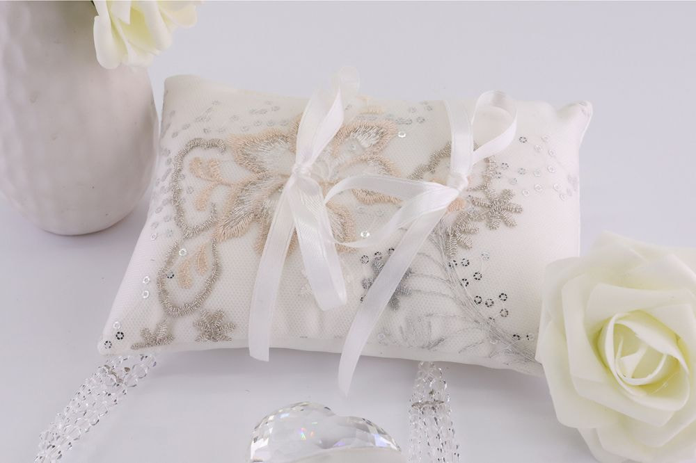 Ring bearer pillow with embroidered tulle
