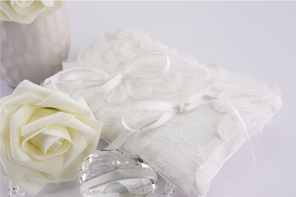 Ring bearer pillow with embossed embroidered tulle