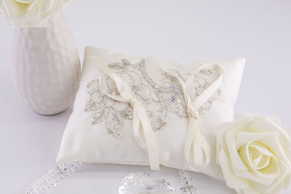 Embroidered lace ring bearer pillow